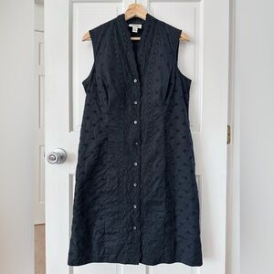 TALBOTS Petites Black Eyelet Sleeveless Midi Button Up Shirt Dress Size 12